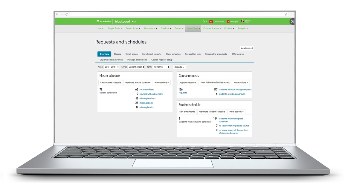screenshot of Blackbaud Student Information System